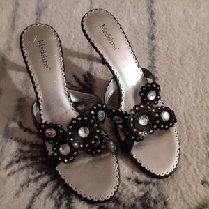 ✨️ Madeline Leather Rhinestone Floral Heels Size 8